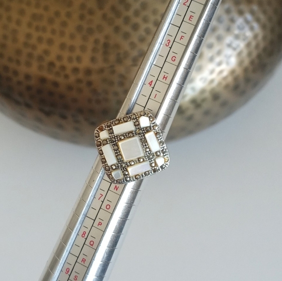 Vintage 925 Sterling Silver Mother Of Pearl Art Deco Ring 5.5 - Picture 13 of 15